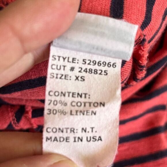 Cut Loose Long Sleeve Top XS Striped Red/Navy Ruched Back Nautical Lagenlook - Picture 11 of 12